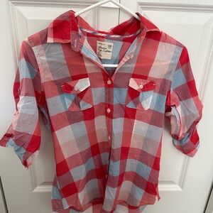 Y2K Vintage American Eagle Outfitters Red and Light Blue Plaid Shirt
